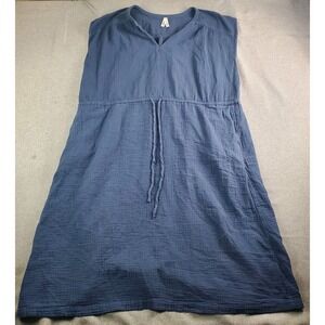 Pact Coastal Gauze Beach Dress Womens XL Blue Organic Cotton Sleeveless